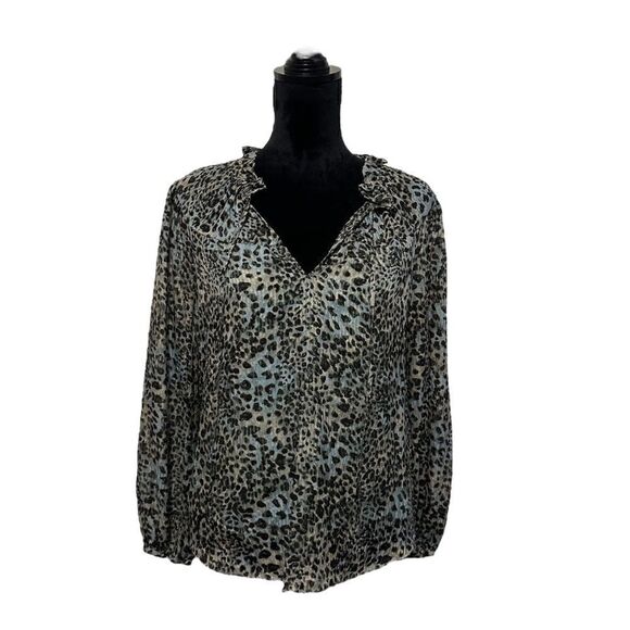 Rebecca Taylor Lynx Tie Sage Leopard Print Blouse Size 6 - Picture 4 of 15